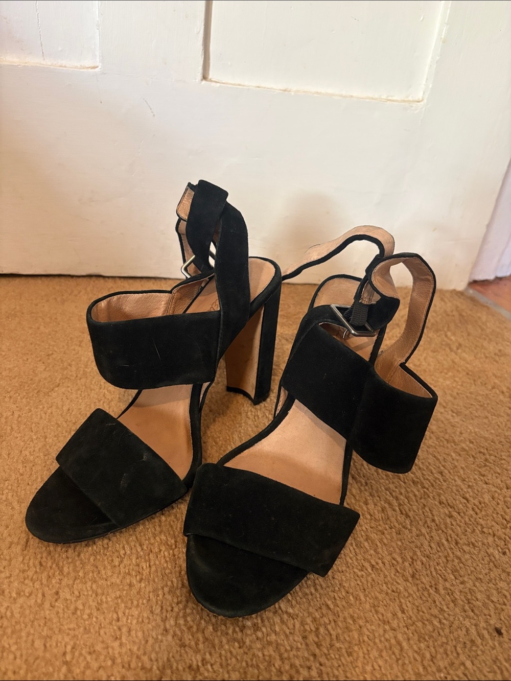 Madewell Black Suede High Block Heel Sandals